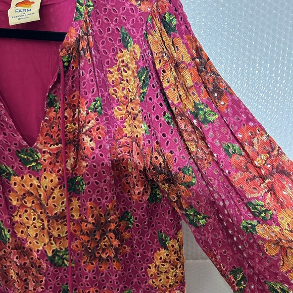 Anthropologie Farm Rio Pink Eyelet Tiered Tunic Mini Dress Size Large - Picture 5 of 7